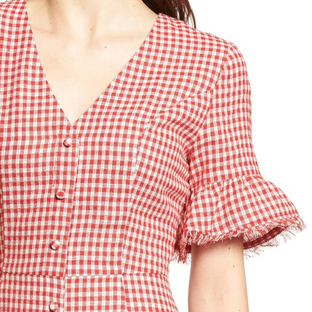 NWT MOON RIVER Red Gingham Ruffle Sleeve Dress - Picture 3 of 6